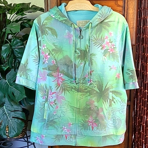 Green Tea Short Sleeve Hooded Swearshirt Size XXL - Picture 1 of 9